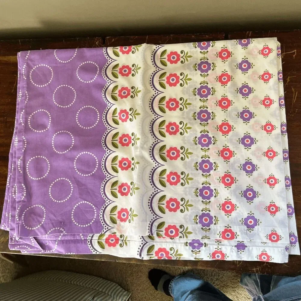 VTG 70s Purple Floral Cotton Duvet Cover 76x50 Folk Stripe Coquette Cottagecore